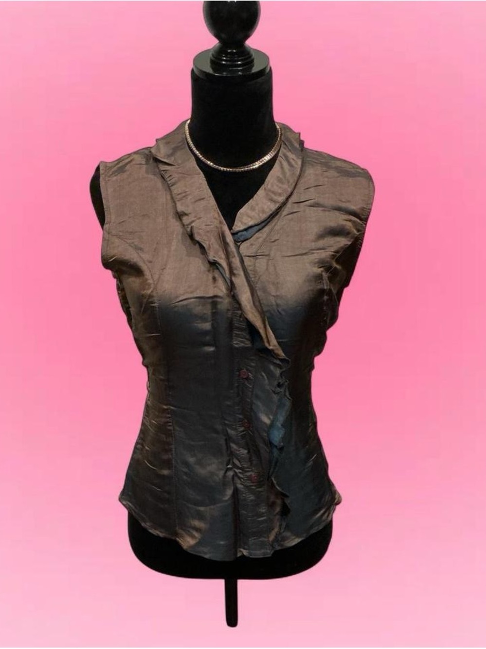 🤎Sleeveless Ruffle-Front Silk Blouse in Dark Brown